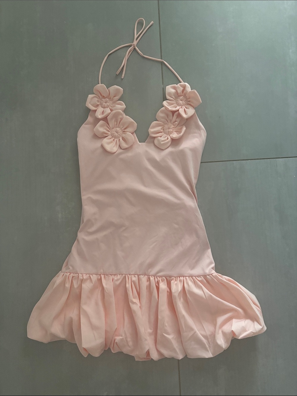 Pink Floral Halter One-Piece Bubble Dress